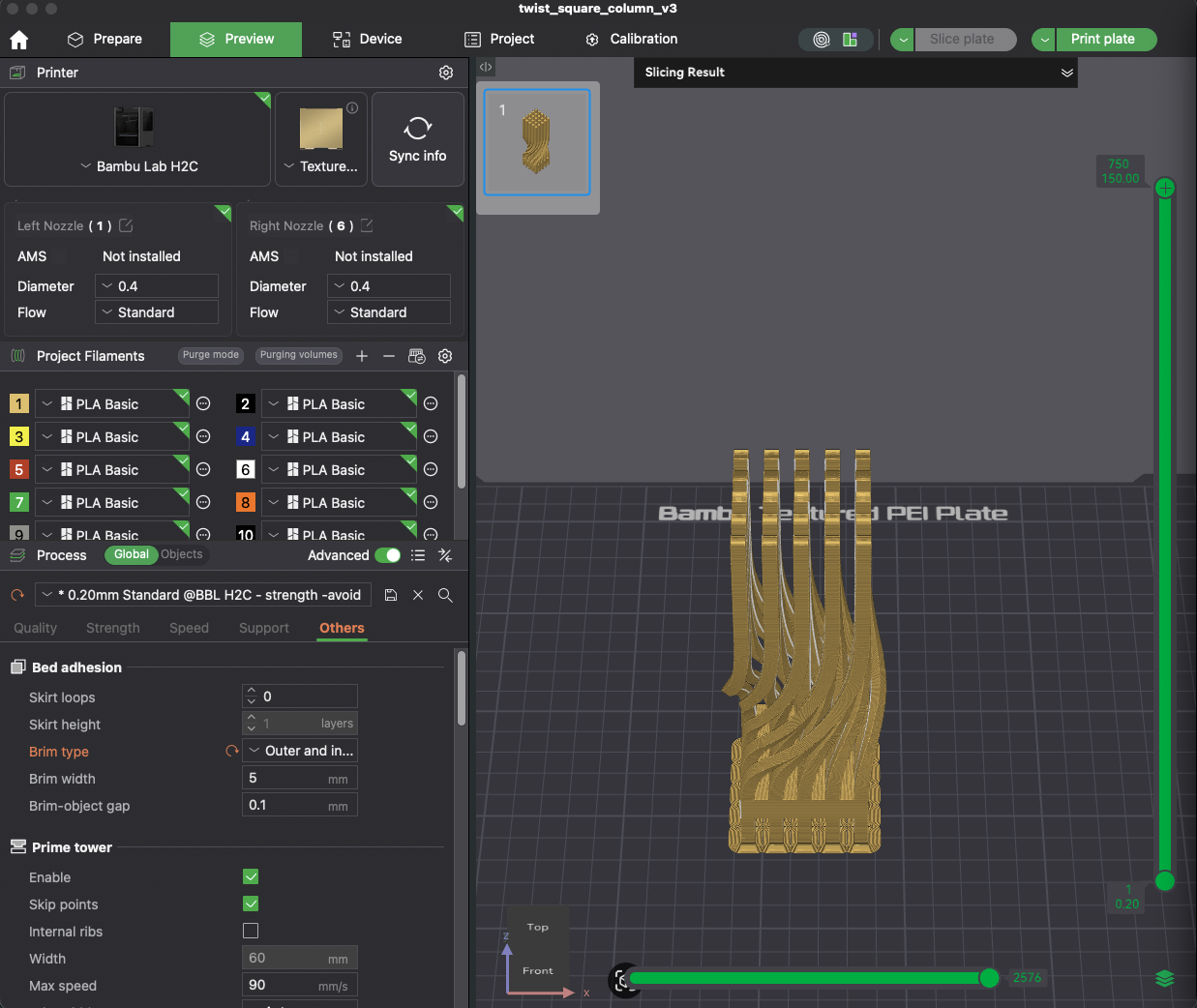 Brim setting in slicer